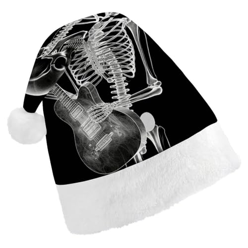 Dwrepo Weihnachtsmütze für Erwachsene, Weihnachtsmannmütze, abstraktes Skelett, spielende Gitarre, Uni, Urlaubshut, dick, Weihnachtsmütze, Party-Kopfbedeckung von Dwrepo