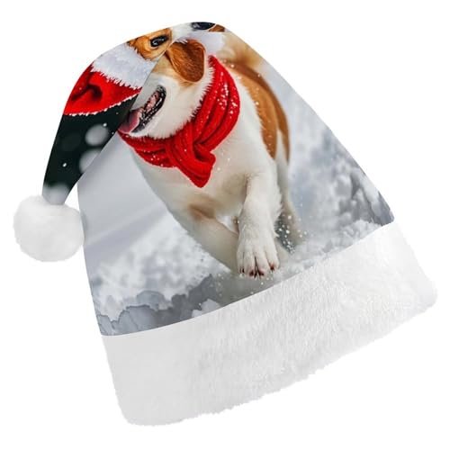 Dwrepo Weihnachtsmütze für Erwachsene, Weihnachtsmannmütze, fröhlicher Schneehund, Uni, Urlaubsmütze, dicke Weihnachtsmütze, Party-Kopfbedeckung von Dwrepo