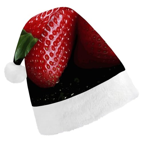Dwrepo Weihnachtsmütze für Erwachsene, Weihnachtsmannmütze, rote Erdbeere, Uni, Urlaubsmütze, dicke Weihnachtsmütze, Party-Kopfbedeckung von Dwrepo