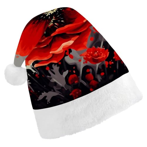 Dwrepo Weihnachtsmütze für Erwachsene, Weihnachtsmannmütze, tanzende rote Blume, Uni, Urlaubsmütze, dicke Weihnachtsmütze, Party-Kopfbedeckung von Dwrepo