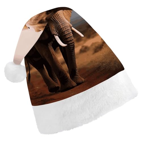 Dwrepo Weihnachtsmütze für Erwachsene, Weihnachtsmannmütze, wandernder Elefant, Uni, Urlaubsmütze, dicke Weihnachtsmütze, Party-Kopfbedeckung von Dwrepo