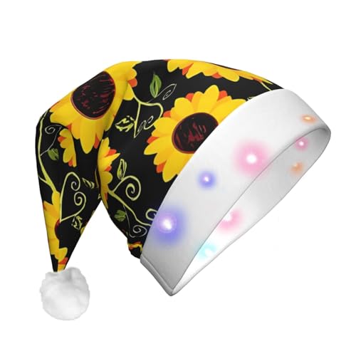 Dwrepo Weihnachtsmütze mit Blumenmuster, Sonnenblume, mit LED-Lichtern, für Erwachsene, Plüsch, Weihnachtsmütze für Damen und Herren, Partyzubehör von Dwrepo