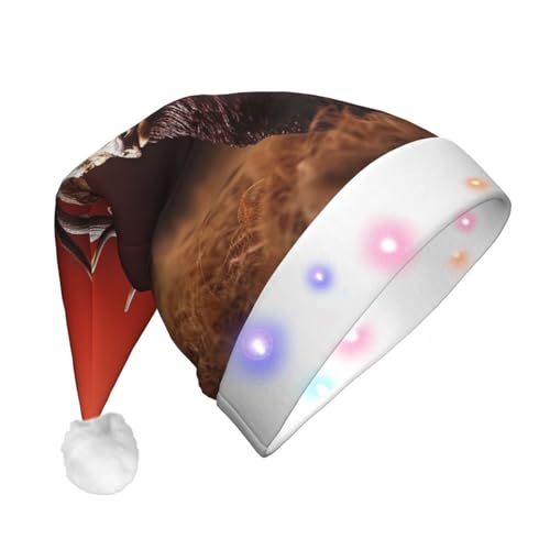 Dwrepo Weihnachtsmütze mit Geweih-Motiv, mit rotem Hirsch-Druck, mit LED-Lichtern, Plüsch, Weihnachtsmannmütze, für Erwachsene, Feiertagsparty-Geschenke von Dwrepo