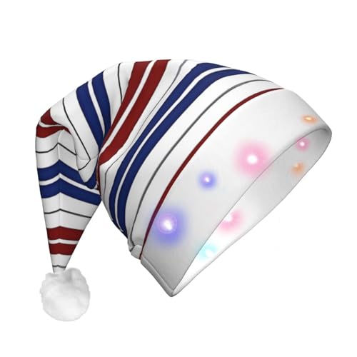 Dwrepo Weihnachtsmütze mit LED-Lichtern, rot, blau, weiß, grau, gestreift, für Erwachsene, Weihnachtsmannmütze, Plüsch, Weihnachtsmütze für Damen und Herren, Partyzubehör von Dwrepo