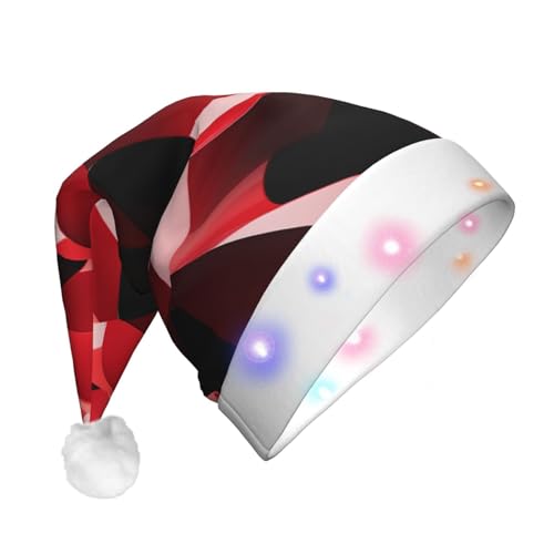 Dwrepo Weihnachtsmütze mit rotem Karomuster, 3D-Motiv, mit LED-Lichtern, Plüsch, Weihnachtsmannmütze, Weihnachtsmütze für Erwachsene, Feiertagsparty-Geschenke von Dwrepo