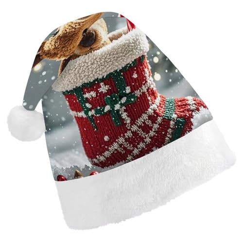 Weihnachtsmütze für Erwachsene, Weihnachtsmannmütze, kleiner Hirsch, Zuckerstange, Süßigkeiten, Uni, Urlaubsmütze, dicke Weihnachtsmütze, Party-Kopfbedeckung von Dwrepo