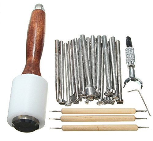 25 Pieces/Set Leather Craft Tools Wood Steel Leather Carved Hammer Printing Tool Sewing Handmade Kit Suit DIY Accessories von Dxlta