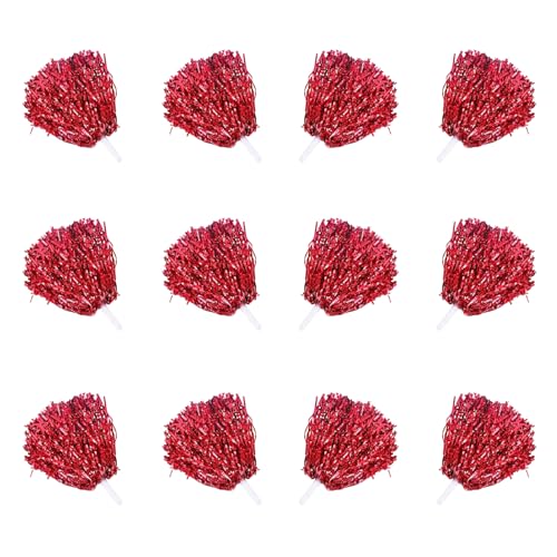 12 Stück Cheerleading Pom Poms,Cheerleader-Pompons,Metallisch Cheerleader Puschel,Hell Metallic Cheers Ball Zum,für Sportveranstaltungen, Ballspiele, Tänze, Karnevalspartys Verwendet (Rot) von Dxmcgttbd