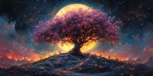 Baum Malen Nach Zahlen Erwachsene,Mond Malen Nach Zahlen Kinder AnfäNger DIY Handgemalt öLgemäLde Kit, Acrylfarben mit 3 Set Pinseln für Home Wanddeko Wohnzimmer, Geschenke Mädchen 30X60CM (Ungerahmt) von Dxoaoocc