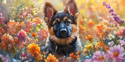 Hund Malen Nach Zahlen Erwachsene,Blume Malen Nach Zahlen Kinder AnfäNger DIY Handgemalt öLgemäLde Kit, Acrylfarben mit 3 Set Pinseln für Home Wanddeko Wohnzimmer, Geschenke Mädchen 40X80CM Ungerahmt von Dxoaoocc