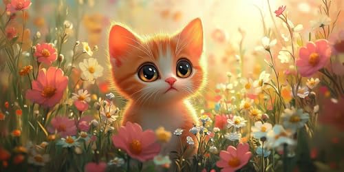 Katze Malen Nach Zahlen Erwachsene,Blume Malen Nach Zahlen Kinder AnfäNger DIY Handgemalt öLgemäLde Kit, Acrylfarben mit 3 Set Pinseln für Home Wanddeko Wohnzimmer, Geschenke Mädchen 20X40CM Ungerahmt von Dxoaoocc