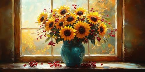 Malen Nach Zahlen Erwachsene 20X40CM Rahmenlos, für Nger Und Kinder im Alter von 8–50 Jahren Malen Nach Zahlen Ölgemälde Set mit Pinseln Acrylpigment Leinwand ideal zur Heimdekoration, Sonnenblume von Dxoaoocc