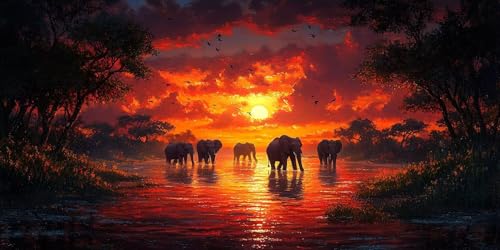 Malen Nach Zahlen Erwachsene 40X80CM Rahmenlos, für Nger Und Kinder im Alter von 8–50 Jahren Malen Nach Zahlen DIY Ölgemälde Set mit Pinseln Acrylpigment Leinwand ideal zur Heimdekoration, Elefant von Dxoaoocc