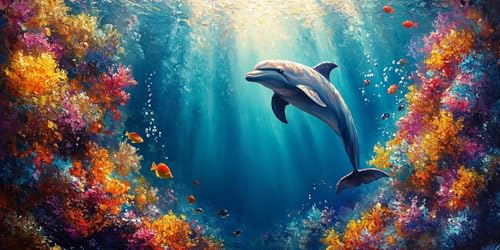 Malen Nach Zahlen Erwachsene 50X100CM Rahmenlos, für Nger Und Kinder im Alter von 8–50 Jahren Malen Nach Zahlen DIY Ölgemälde Set mit Pinseln Acrylpigment Leinwand ideal zur Heimdekoration, Delphin von Dxoaoocc