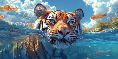Tiger Malen Nach Zahlen Erwachsene,Fisch Malen Nach Zahlen Kinder AnfäNger DIY Handgemalt öLgemäLde Kit, Acrylfarben mit 3 Set Pinseln für Home Wanddeko Wohnzimmer, Geschenke Mädchen 40X80CM Ungerahmt von Dxoaoocc
