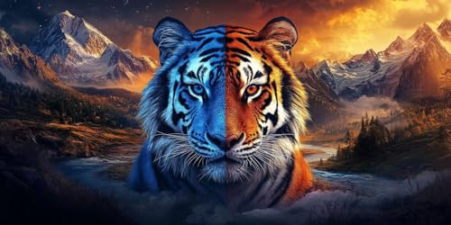 Tiger Malen Nach Zahlen Erwachsene,Gebirge Malen Nach Zahlen Kinder AnfäNger DIY Handgemalt öLgemäLde Kit, Acrylfarben mit 3 Set Pinseln für Home Wanddeko Wohnzimmer, Geschenke60X120CM (Ungerahmt) von Dxoaoocc
