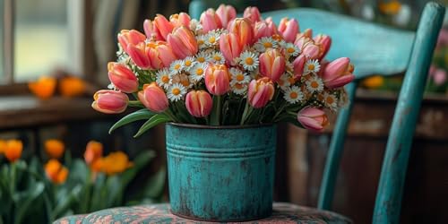 Tulpe Malen Nach Zahlen Erwachsene,Anlage Malen Nach Zahlen Kinder AnfäNger DIY Handgemalt öLgemäLde Kit, Acrylfarben mit 3 Set Pinseln für Wanddeko Wohnzimmer, Geschenke Mädchen 20X40CM Ungerahmt von Dxoaoocc