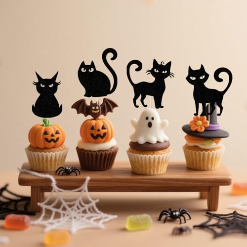 Dxsdgetue Cupcake-Topper mit Katzen-Motiv, schwarz, glitzernd, für Halloween, Kätzchen, Babyparty, Kindergeburtstag, Hochzeit, Party, Kuchendekoration, Zubehör, 24 Stück Dxsdgetue Cupcake-Topper mit Katzen-Motiv, schwarz, glitzernd, für Halloween, Kätzchen, Babyparty, Kindergeburtstag, Hochzeit, Party, Kuchendekoration, Zubehör, 24 Stück von Dxsdgetue