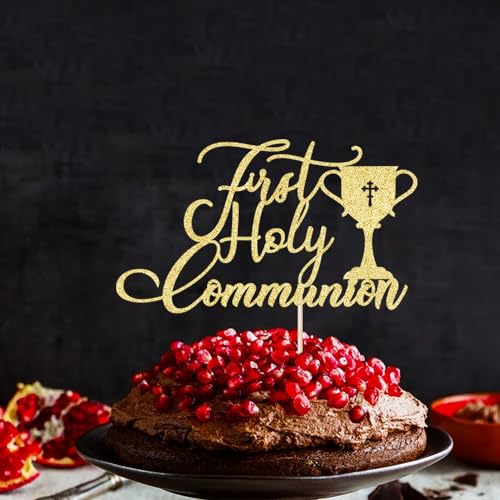Dxsdgetue First Holy Communion Cake Topper, geeignet für Ramadan, Taufe, Babyparty, Kindergeburtstag, Gott Segen, Kommunion Party Dekoration (Gold) von Dxsdgetue