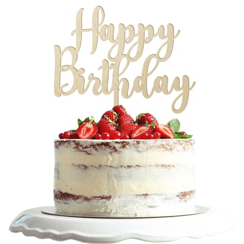 Dxsdgetue Tortenaufsatz "Happy Birthday" aus Holz, für Jubiläumsfeiern, Party-Kuchendekorationen (Holz) von Dxsdgetue