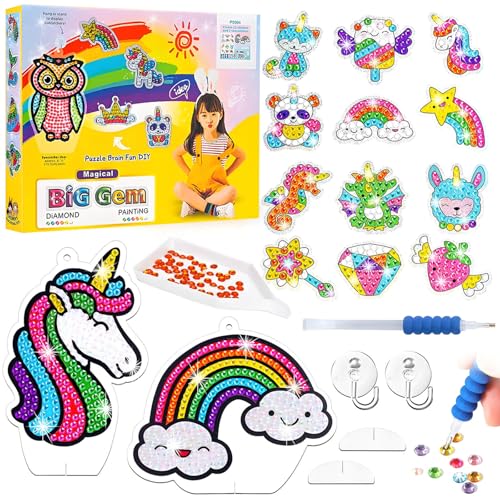 DxxD Diamond Painting Kinder, Bastelset Spielzeug Geschenke Mädchen 4 5 6 7 8 9 Jahre, Einhorn Basteln, 14 Stück Diamant Painting Sticker Bilder, Kreatives Weihnachts Ostern Geburtstag Geschenk Kinder von DxxD