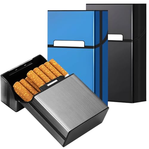 DxxD Zigarettenetui 3 Stück Zigarettenbox Metall mit Magnetverschluss, Aluminium Zigarettenschachtel für 20 Zigaretten, Kunststoffgehäuse Einrast Funktion Leichter Zigarettenkasten (Schwarz Grau Blau) von DxxD