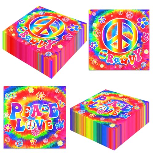 Dydamud Batik-Party-Dekorationen, 60er-Jahre-Hippie-Thema-Servietten, 40 Stück, groovige Batik-Servietten, Hippie-Servietten für 60er-Jahre-Dekorationen, Partyzubehör, Regenbogen von Dydamud