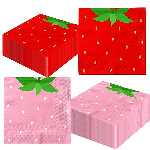 Erdbeer-Geburtstagsdekorationen, 40 Stück Erdbeer-Party-Servietten, rosa und rote Beeren-Servietten für Erdbeer-Party, Beere, süße Babyparty, Partyzubehör von Dydamud
