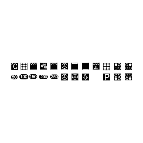 Set mit 23 Stück Herd Aufkleber - weiße Symbole auf schwarzen Hintergrund 10x10mm von Dykgraaf