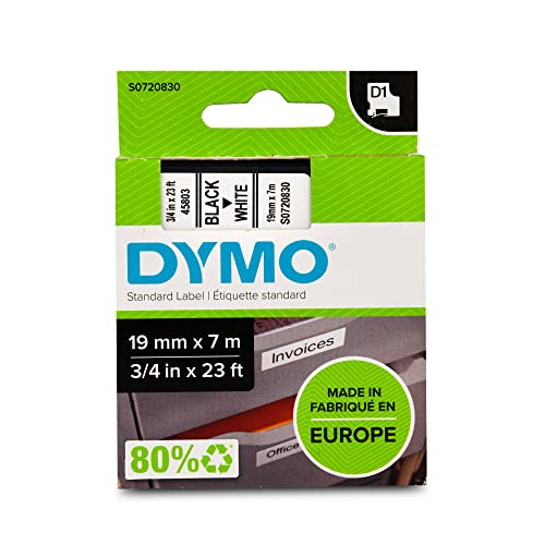 5 x Dymo D1 Standard Kennzeichnung Tape 45803 (S0720830) 19 mm x 7 m, schwarz auf weiß von Dymo