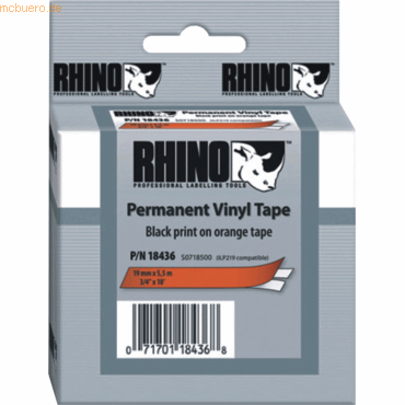 Dymo Beschriftungsband für Rhino 12mm Vinyl schwarz auf orange von Dymo