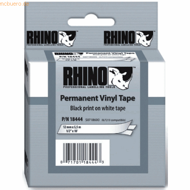 Dymo Beschriftungsband für Rhino 12mm Vinyl schwarz auf weiß Dymo Beschriftungsband für Rhino 12mm Vinyl schwarz auf weiß von Dymo