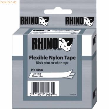 Dymo Beschriftungsband für Rhino 19mm Nylon schwarz auf weiß von Dymo