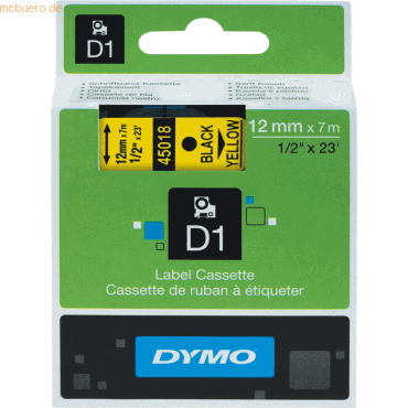 Dymo Etikettenband Dymo D1 12mm/7m schwarz/gelb von Dymo
