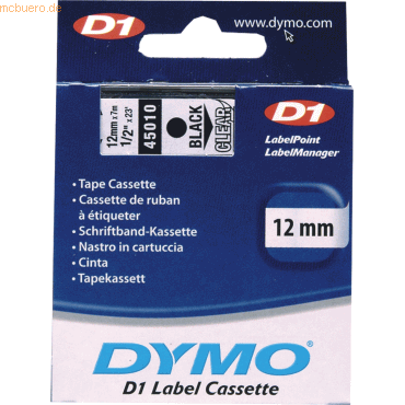 Dymo Etikettenband Dymo D1 12mm/7m schwarz/transparent von Dymo