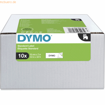 Dymo Etikettenband Dymo D1 12mm/7m schwarz/weiß Vorteilspack VE=10 Stü von Dymo