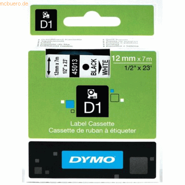 Dymo Etikettenband Dymo D1 12mm/7m schwarz/weiß von Dymo