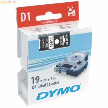 Dymo Etikettenband Dymo D1 19mm/7m weiß/schwarz von Dymo