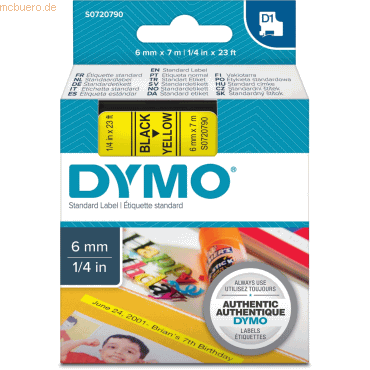 Dymo Etikettenband Dymo D1 6mm/7m schwarz/gelb von Dymo