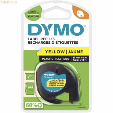 Dymo Etikettenband LetraTag 12mm x 4m schwarz auf gelb von Dymo