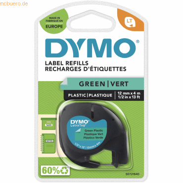 Dymo Etikettenband LetraTag 12mm x 4m schwarz auf grün von Dymo