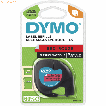 Dymo Etikettenband LetraTag 12mm x 4m schwarz auf rot von Dymo