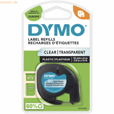 Dymo Etikettenband LetraTag 12mm x 4m schwarz auf transparent von Dymo