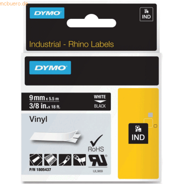 Dymo Schriftbandkassette Vinylband PVC 5,5mx9mm weiß/schwarz von Dymo