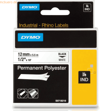 Dymo Schriftbandkassette permanent Polyester 5,5mx12mm schwarz/weiß von Dymo