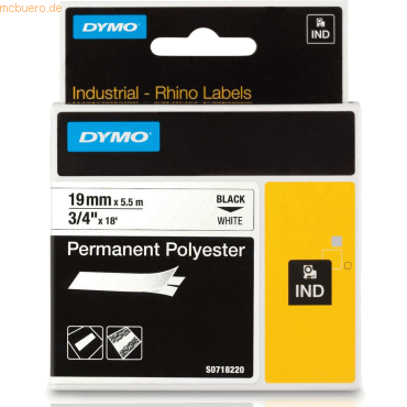 Dymo Schriftbandkassette permanent Polyester 5,5mx19mm schwarz/weiß von Dymo