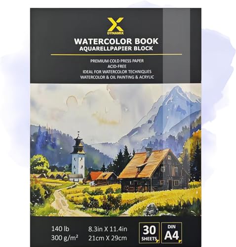 Premium Aquarellblock 300g/m² I 30 Seiten I Archivierbare Qualität I Perfekte Vielseitigkeit für lebendige Kunstwerke I Ideal für Aquarell, Gouache, Tempera & Acryl (A4 Cold Press Aquarell Papier) von DynamiX