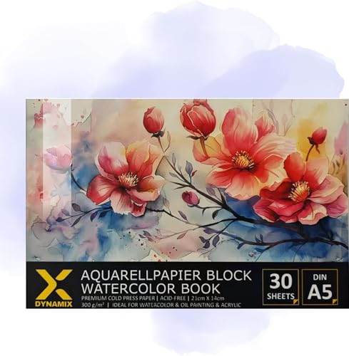 Premium Aquarellblock 300g/m² - Perfekte Vielseitigkeit für lebendige Kunstwerke I 30 Seiten I Archivierbare Qualität I Ideal für Aquarell, Gouache, Tempera & Acryl (A5 Hot Press Aquarell Papier) von DynamiX