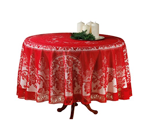 runde Spitzen Tischdecke Ø 180cm rot mit Blumenmuster Tisch Decke Tafel Tuch Tischläufer rund aus Polyester Tischwäsche Spitze Küchentischdecke Esszimmertisch von Dynamic24