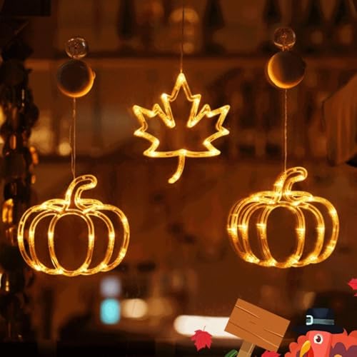 Kürbis und Ahornblatt, abnehmbare batteriebetriebene LED-Fensterlichter, für Herbstdekoration, geeignet für mehrere Oberflächen (Kürbisse) von DystopiaWorld